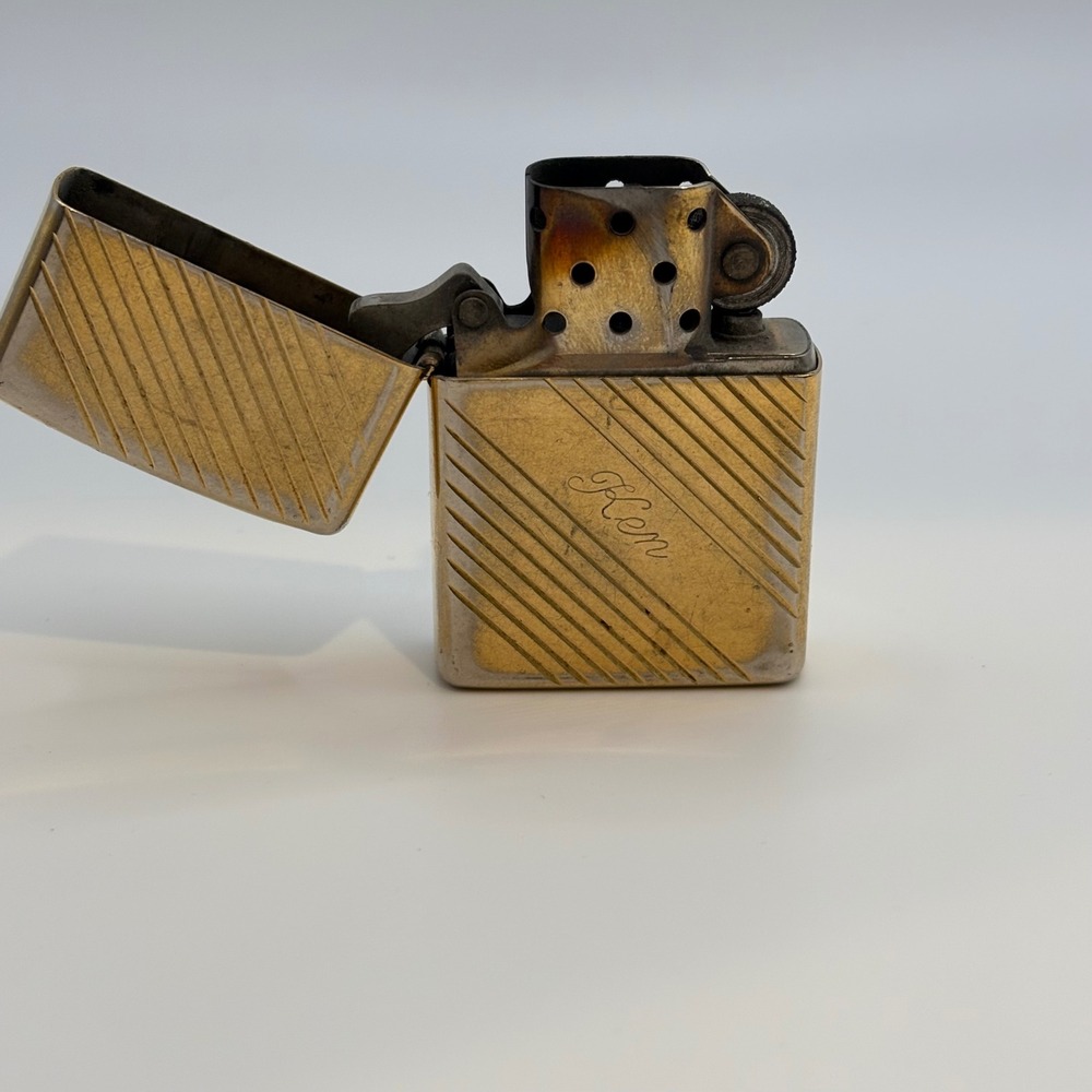 Vintage 1993 Zippo Lighter Gold Tone Pinstripe Engraved Ken D IX Bradford PA